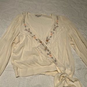 White American eagle blouse with crossover tie